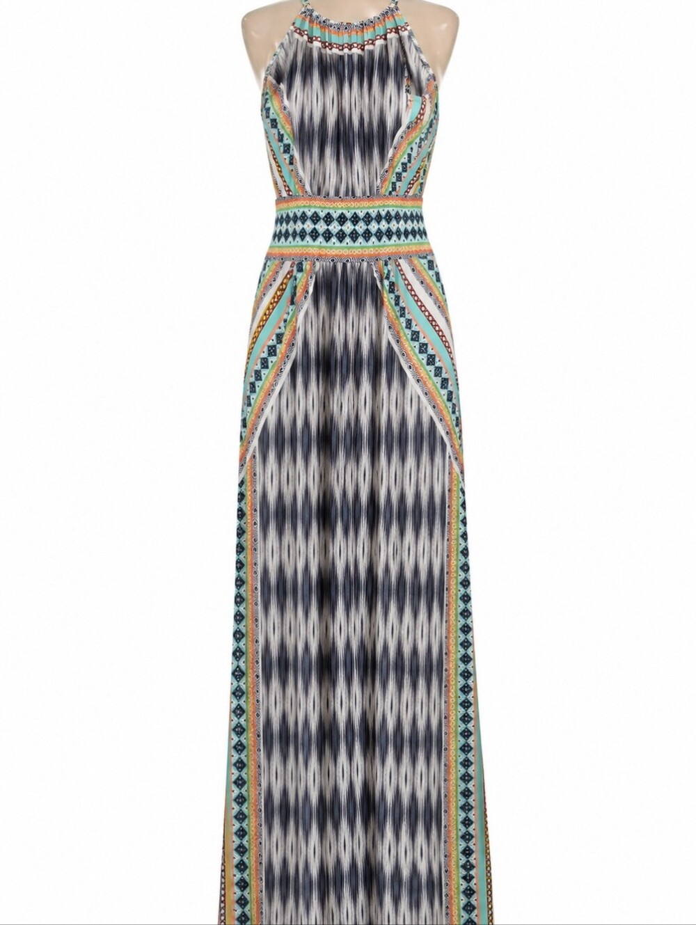 London Times Geometric Print Halter Neck Maxi Dress Maxi Size 8